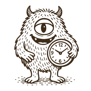 Time Blindness Monster - A friendly character representing ADHD time management challenges